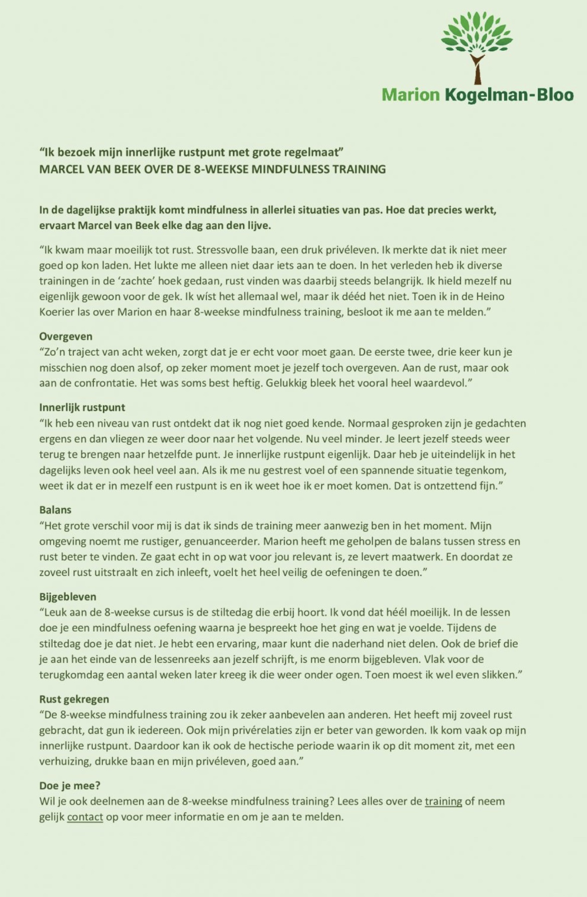 Blog mindfulnesstrainer Marion Kogelmand