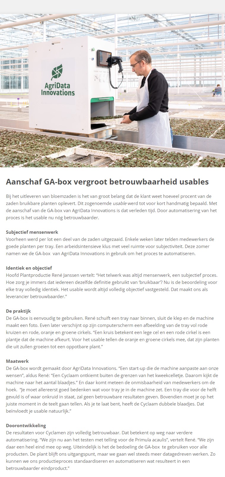 Nieuwsartikel GA-box Schoneveld Breeding, usables tellen