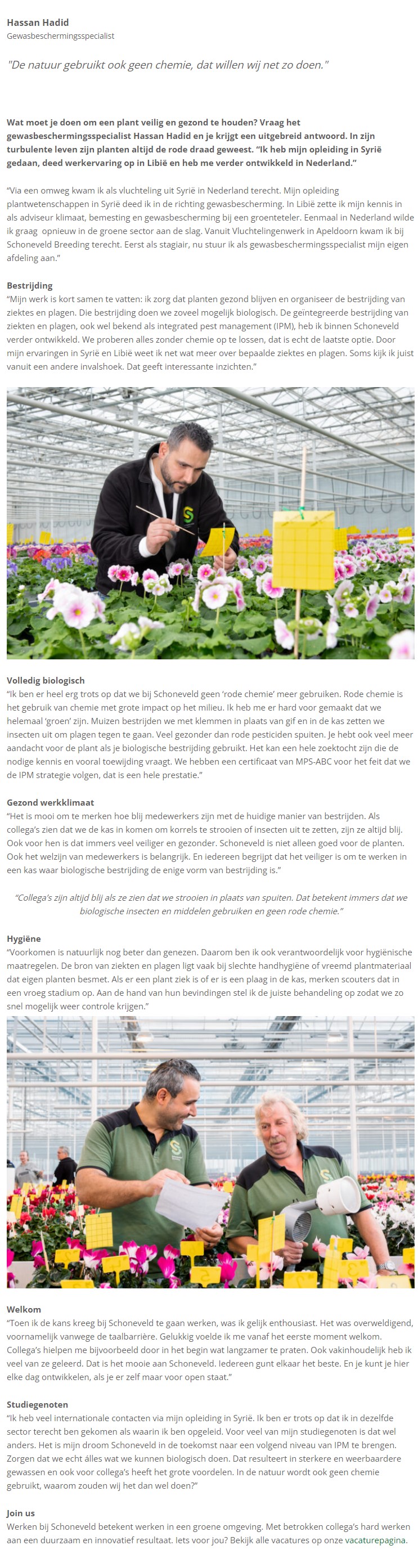 Testimonial Hassan Hadid, gewasbeschermer Schoneveld Breeding